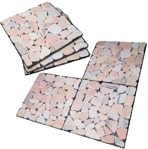 DIY Deck Tiles Natural Patio Marble Floors, Outdoor Garden Terraces Balcony Floors, Decking Easy to Install, Efficient Drainage (Pink)