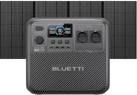 BLUETTI Elite 200 V2 Générateur Portable (2025 Nouveauté) avec 350W Panneau Solaire, 2073,6Wh avec 2 Prises CA 2600W, Durée de Vie de 17 Ans, Alimentation de Secours LiFePO4 pour Camping-car