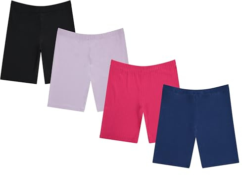 BTween Girls 4 Pack Athletic Bike Shorts, Fashion Short, Workout Clothes for Girls
