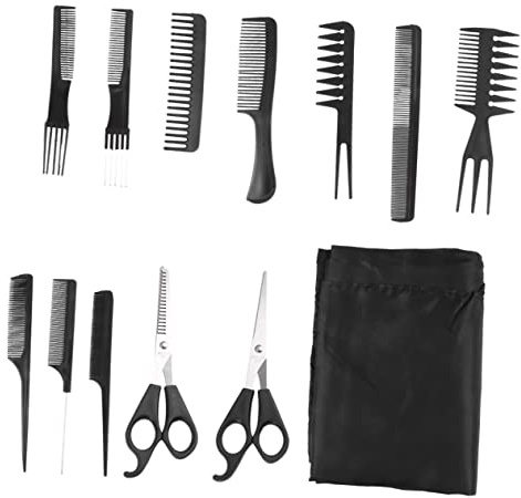 FRCOLOR 13 Stück Friseur Zubehör für Herren Haarschneidewerkzeug mit Kamm Bürste und Schere Leicht Schwarz für Salon und Zuhause