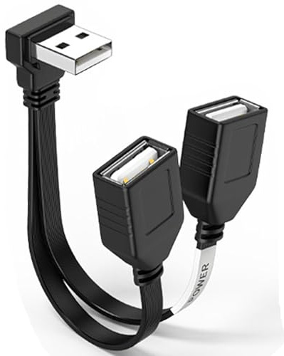 MISYNLON USB Splitter Kabel 1 in 2 Out, 90 Grad USB 2,0 A Stecker zu Dual Buchse Verlängerung Hub Power Cord Unterstützung Laden und Datenübertragung für Auto, Laptop, Tablets, Handys (Down Angle)