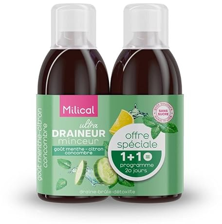 Draineur Ultra | Lot de 2 Flacons de 500 ml | Affine la Silhouette | Laboratoire Milical (Menthe - Citron - Concombre)