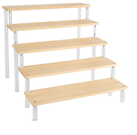 GLOBALHUT Estantería de escalera de madera, estante organizador de almacenamiento de múltiples capas, para exhibición de coleccionables, cosméticos, postres, decoración del hogar (5 capas 40 cm)