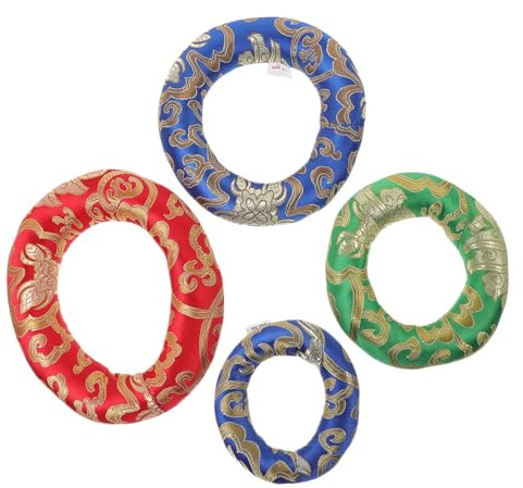 Toddmomy 4 Stück Klangschalen Pads aus Baumwolle Ringförmige Unterlage für Tibetische Klangschalen Geeignet für Meditation und Yoga Elegant mit Buddhistischem Muster Zufällige Farbe