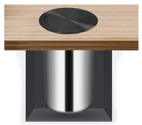 Pattumiera da Incasso da banco con Coperchio Basculante, Coperchio Rotondo in Acciaio Inox, pattumiera da Incasso Argentata per Cucina di casa e Ristorante, Nero
