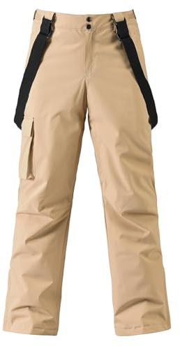 YEEFINE Men's Snow Ski Pants Insulated Waterproof Winter Sports Cargo Snowboard Pants Bibs with Suspenders(Khaki,L)