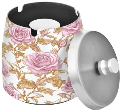 Cgiub Cendrier rose avec couvercle coupe-vent en acier inoxydable pour intérieur et extérieur sans odeur pour terrasse, jardin et maison