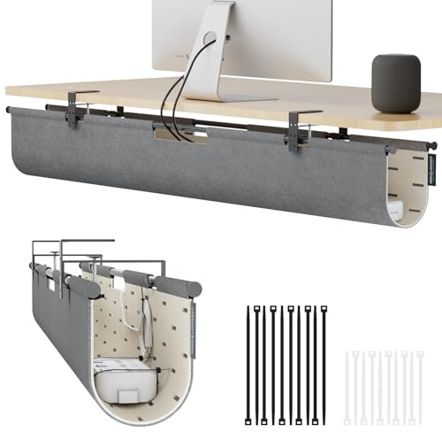 ERGO COLLECT Under Desk Cable Management,No Drill Standing Desk Wire Management,Felt Cord Organizer Tray For Office, Home (Gray/Khaki, 45.3)