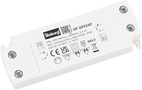 illuburg Transformador LED 24V 20W Extraplano Sin Parpadeo para GU4 GU5,3 Tiras LED Muebles Montaje Oculto Alimentador Fuente de Alimentación