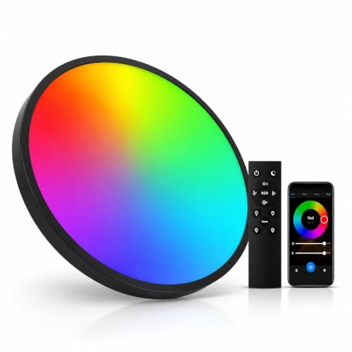 DOMIRA LED Ceiling Light, 2000LM Smart RGBIC Flush Ceiling Lights 24W Work with Alexa & Google Assistant, for Bedroom Living Room, Round, Ø30cm [Energy Class E] (with Remote)