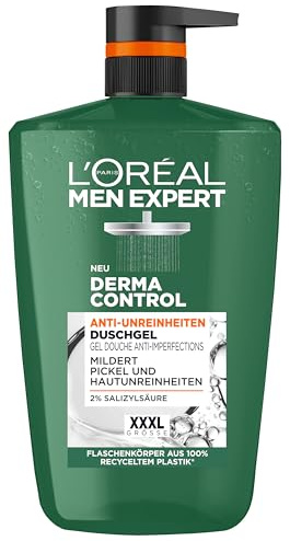 L'Oréal Men Expert XXXL Duschgel und Shampoo für Männer, Duschbad zur Reinigung von Körper, Haar und Gesicht, Herren Körperpflege für zu Unreinheiten neigende Haut, Derma Control, 1 x 1000 ml