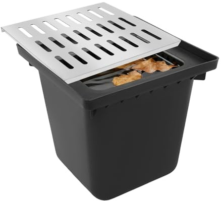 Catch Basin with Grate, 15.8×15.8×15.8In Heavy-Duty Drainage with Debris Basket, for Yards, Commercial Areas, Downspouts, Walkways