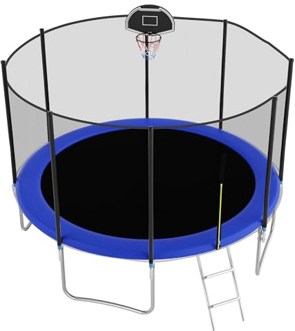 Trampolin 305 cm Outdoor mit Sicherheitsnetz I Bodentrampolin Gartentrampolin, verstärkteBeintraversen, stabiles Gartentrampolin für Kinder & Erwachsene bis 150 kg (Blue1, 305cm)