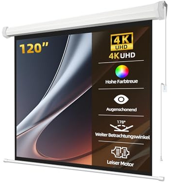 Matte White Beamer Leinwand Elektrisch Mit Fernbedienung,Leinwand Beamer 4K HD 120 Zoll Format 4:3 für Heimkino und Präsentation,Zur Decken-/ Wand-Montage