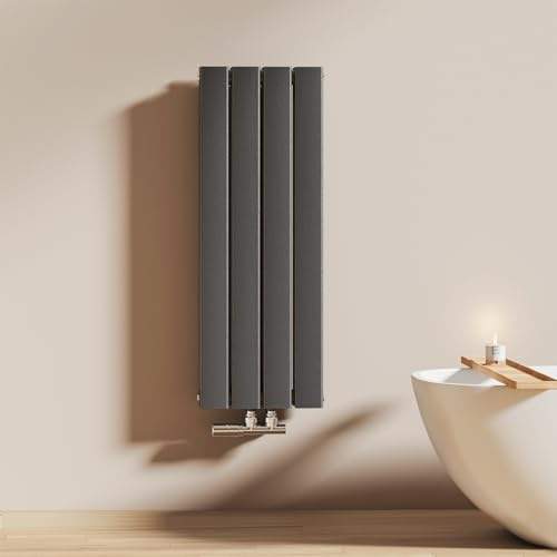 EMKE Heizkörper Klein, 900x304 mm Flachheizkörper Vertikal mit Mittelanschluss, Doppellagig Anthrazit Paneelheizkörper Design Wandheizkörper für Bad, Schlafzimmer & Wohnzimmer, 559W