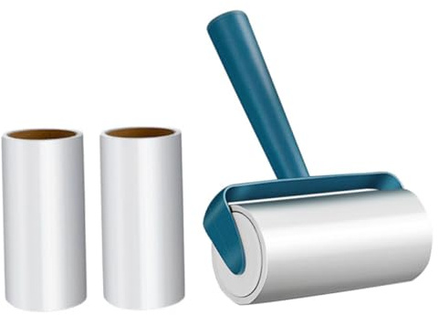 KOCKSHION Rodillo Quitapelusas para Mascotas 4 Piezas Mango Azul y 3 Rollos de Papel Adhesivo, Depilador Portátil para Ropa, Muebles y Alfombras, Quitapelos Reutilizable para Limpieza