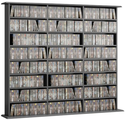 HOMCOM 1032 CD/594 DVD Storage Unit 594 Blu-ray Media Storage Shelf Black | 24 Compartments, 18 Adjustable Shelves, CD Tower, Living Room, Bedroom, Office