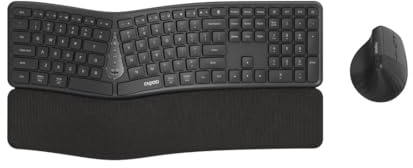 Rapoo 8810ME Tastatur Maus Set Kabellos ergonomisch - Bluetooth & 2.4G USB Wireless, Multi Device bis 3 Geräte, vertikale Maus, Geteilte Tastatur mit Handballenauflage, QWERTZ Layout Deutsch, grau