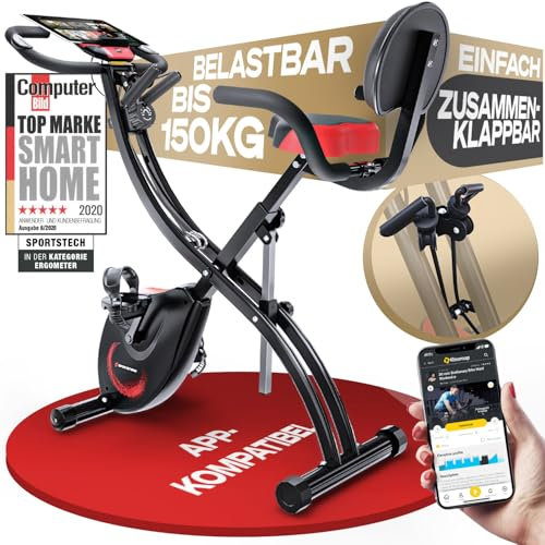 Sportstech vélo d'appartement F-Bike X100 et X150 4 en 1, home trainer pour adultes, poignées avec moniteur de pouls, cordes de traction, support pour tablette, ergomètre