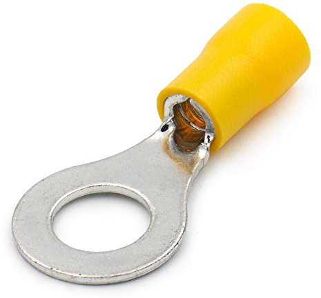 Heschen Ring Terminal Quetschverbinder Vinyl Isolierter Draht Elektrische Verbinder RV5.5–8 Ohrstecker Größe 5/40,6 cm für 4–6 mm² (12–10 AWG) gelb 100 Stück