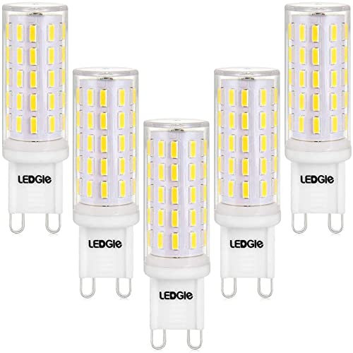 LEDGLE Bombillas LED G9 6W, No Regulable 54LEDs Blanco Frío 6000K Sin Parpadeo, 60W Bombilla Halógena Equivalente, Pack de 5