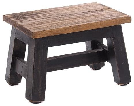 DESIGN DELIGHTS Holz HOCKER Monte | 30x20x21 cm (BxTxH), Mahagoni Massivholz | Rustikaler Blumenhocker, Pflanzenhocker, Beistellhocker, Dekohocker, Schemel | Farbe: 04 schwarz-Natur