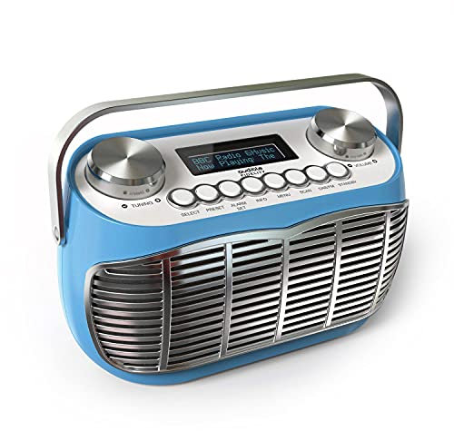 Audible Fidelity DETROIT DAB Radio Alarm Clock, Retro Style, Mains Powered or Battery, FM/DAB Plus, LCD Display (Blue)
