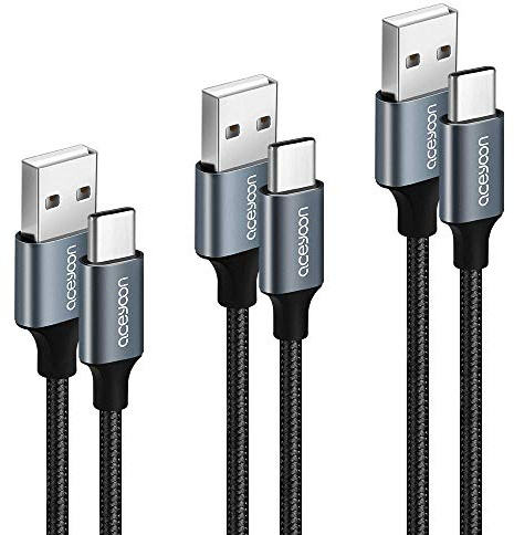 aceyoon Cavo USB C [3 Pezzi 50 cm +30 cm + 1m] Cavo USB Type-C 2.0 Rapida Ricarica & Trasmissione Dati Cavetto USB C Cavo USB Tipo C per Huawei Mate 20/10, P10/P20/P30