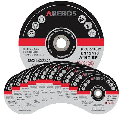 Arebos Discos de corte 50 piezas | Ø 180 mm x 1,8 mm x 22,2 mm | apto para acero, acero inoxidable, inox, hierro, chapa, metal | avance y retroceso | EN 12413 | certificado por (MPA)