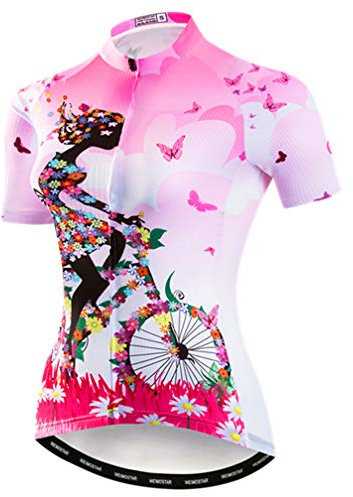 Damen Radtrikot Set Sommer Fahrradbekleidung Fahrradbekleidung Radsport Set, Mädchen Pink, Mittel