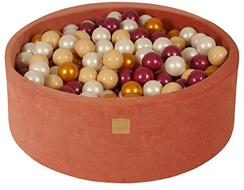 MEOWBABY Soft Foam Rundes 90 x 30 cm Bällebad mit 200 Stück Bällen für Babys & Kleinkinder - Baby-Laufstall, Schaumstoff Bällebäder für Kinder, Samt, Marsala Rot: Perlweinrot/Gold/Perlweiß/Beige