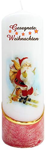 Meissner-Handel Auswahl Motiv, Weihnachtskerze 'Gesegnete Weihnachten' ca. 6 x 18 cm, farbig getaucht, mit farbigen Wachs- und Bildauflagen * (Motiv 011-GW)