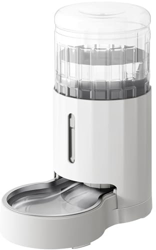 JUNSPOW 4L Katzentränke mit Edelstahlschüssel, automatische Fütterung Schwerkraft Pet Water Dispenser für Hunde, große Trinkflaschen Schalen für Katzen/Hunde - Weiß