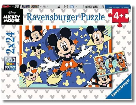 Ravensburger Puzzle Disney Micky Maus Film ab! - 2x24 Teile Puzzle ab 4 | 2x24 Teile Disney Micky Maus Puzzle, Kinderpuzzle ab 4 Jahre, Ravensburger Qualität