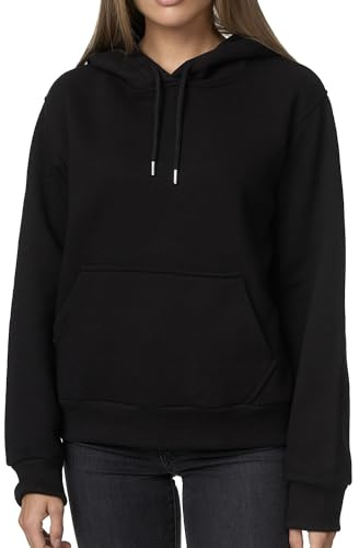 Smith & Solo Hoodie Damen – Kapuzenpullover Frauen Baumwolle Long, mit Kapuze Pullover Sweatshirt Rundhals, Slim Fit Freizeit Sport Langarmshirt, Hoodies Training - Pulli Streetwear Schwarz M