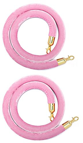 LVYIHAN 2 Pack Velvet Stanchion Rope Pink, 5 Ft Crowd Control Ropes Barrier with Gold Hooks, Hanging VIP Rope for Party Decoration