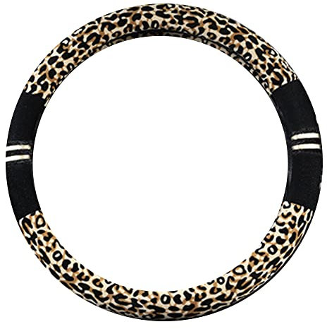 ihreesy Universal Auto Lenkradhülle,Leopard Warm Anti-Rutsch Winter Lenkrad Abdeckung Plüsch Lenkradbezug Lenkradschutz Lenkradschoner für 38cm / 15 Zoll Durchmesser Lenkradbezug,Gelb