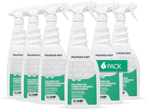 CAMP Pulifuga Fast - Pulisci Fughe Pavimenti Piastrelle e Rivestimenti, Pronto all'Uso, Detergente Pulizia Fughe Pavimento ad Azione Rapida, Rimuove Aloni e Annerimenti, Prodotti Pulizia Casa, 6x750ml