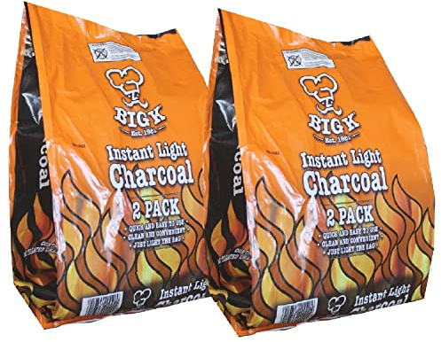 Instant Light Lumpwood Charcoal Bags - 2x1kg BBQ Instant Coal Bags quick and easy to use. Perfect for Outdoor Barbecues, Camping BBQs, Picnic (2 Pack)