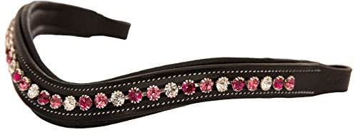 Exion Curved Crystal Browband for Horses – Soft Padded Bling English Bridle Brow Band | Dressage, Show, Jumping | Black, Brown | Clear Light Pink & Maroon Crystal Browband For Horses