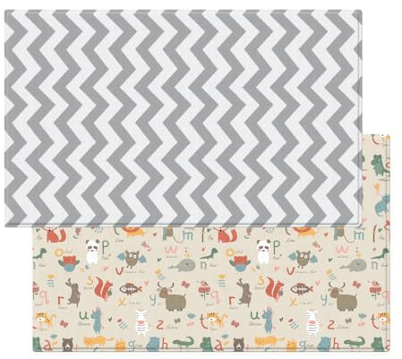 Baby MAT - PLAYMAT - DWINGULER Slim - Zigzag Grey - MEDIUM 180 * 140 * 8mm - Wendbar, Weich, Schadstofffrei, Wasserdicht, rutschfest, CE Zertifiziert