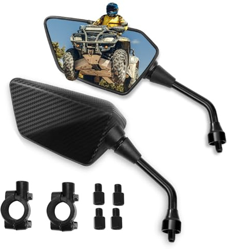 ATV Mirror, Side Rearview Mirrors for Bike Motorcycle ATV Scooter Cruiser with 8mm 10mm Bolt, 7/8 Handle Bar Mount Clamp Compatible with Suzuki Yamaha Honda Kawasaki Victory and More