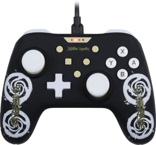 Konix Jujutsu Kaisen trådbunden kontroll för Nintendo Switch och PC-konsol - vibrationsfunktion - kabel 3 m - svart och vit
