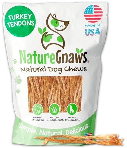 Nature Gnaws USA Turkey Tendons for Dogs (8oz) - Delicious Grain Free Reward Snack for Small, Medium & Large Breeds - Premium Natural Dog Chew Treats