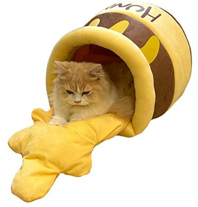 BYYLECL Mignon lit pour chat en forme de pot de miel pour animal domestique, maison chaude pour chien, lit pour chat universel, confortable, convient pour les petits chats, les chiens et le café