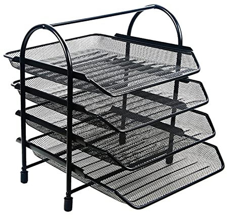 Stapelbare Briefablage Mesh-Schreibtisch Organisieren Sie Schwarze Mesh-Briefablage Stapelbare 4-stöckige Dokumentenablage für das Home Office, 290 * 350 * 345 cm für Desktop-Aktenhalter Schreibtisc