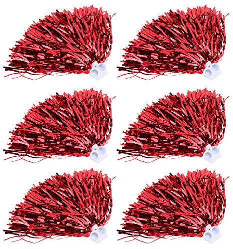 Tomotato 6 Stück Cheerleading Poms, Folie Cheerleader Pompoms für Jungen Mädchen Schule Spiel Sport Fußball Basketball Sport Team Spirit Cheer(Rot)