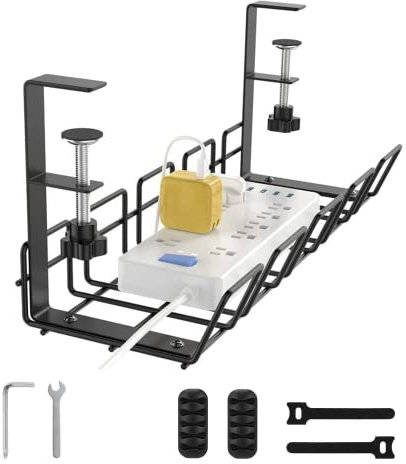 BestAlice Under Desk Cable Management Tray, No Drill Steel Desk Cable Organizers, Desk Cable Tray with Wire Organizer and Desk Cord Organizer, Fits Most Desk