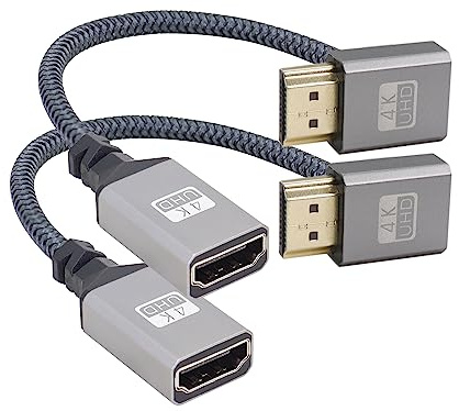 RIIEYOCA Lot de 2 câbles tressés UHD 4K HDTV vers HDTV coudés à 90 degrés - 18 Gbps - Câble tressé haute vitesse 2.0 - Prend en charge 4K @ 60 Hz, 1080p, HDCP 2.2, ARC, 3D