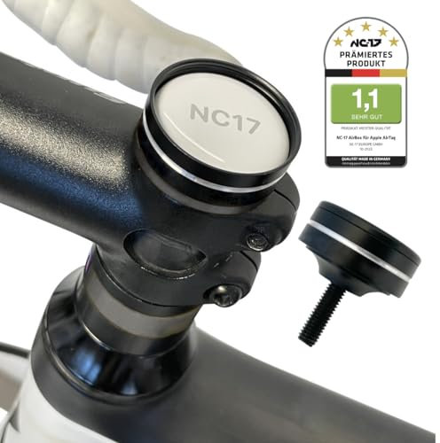 NC-17 AirBox Halter für Apple AirTag & Motorola Moto Tag | Fahrrad A-Headset Integration | CNC-Alu | Diebstahlschutz | wassergeschützt | für MTB, E-Bike | iOS & Android kompatibel
